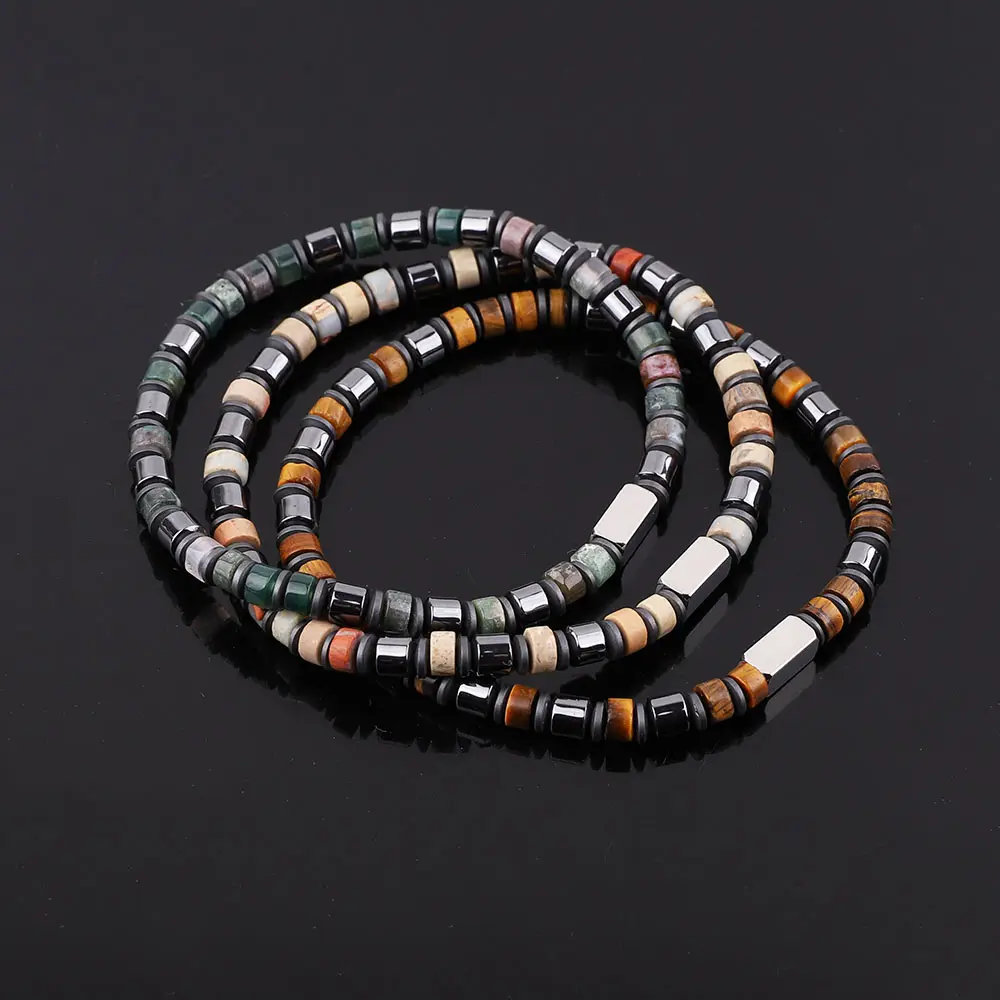 New Design Natural Stone Hematite Spacers Elastic Beaded Bracelet For Men JBS12607