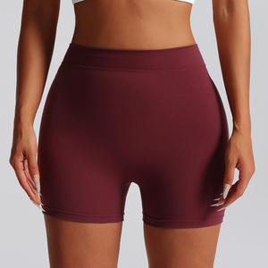 Penjualan langsung dari pabrik celana pendek senam wanita pinggang tinggi pengangkat pinggul warna polos celana pendek sejuk kerut celana Yoga - Product Image 2