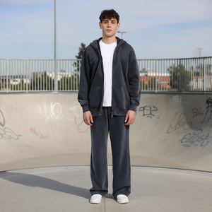 Hoodie Streetwear Personnalisé de Haute Qualité avec Fermeture Éclair, Brodé, en Polaire, Vintage, Double Couche, Délavé à l'Acide, Effet Usé et Décoloré par le Soleil - Product Image 2