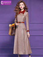 Robe chemise mi-longue élégante et raffinée pour femme, style vintage, manches longues, taille empire cintrée, collection automne FMY66441