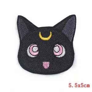 Apliques bordados de gato negro para Halloween, dibujos animados de diablo para niños, parche bordado de hierro