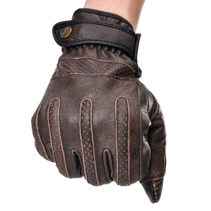 Gants de moto en cuir de vache marron, à doigts entiers, anti-choc, antidérapants, pour la conduite en plein air, pour hommes, gants de vélo pour adultes - Product Image 2