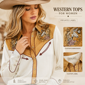 Chemises Western pour femmes, chemise de cowgirl personnalisée de qualité supérieure, broderie personnalisée, boutons pression perlés, manches longues, vêtements de ranch, fabricant de marques privées - Product Image 1