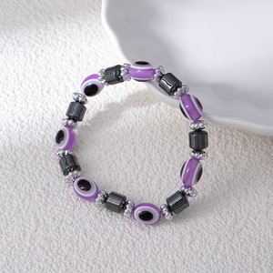 Reçine nazar hematit boncuklu bilezik el yapımı boncuklu elastik ayarlanabilir Vintage turkuaz moda hediye takı - Product Image 3