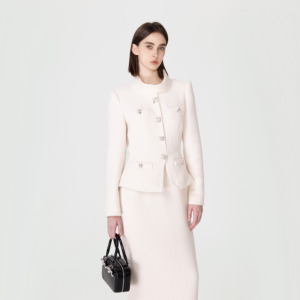S ~ P Alta Qualità 2026 Nuovo <span class=keywords><strong>Abito</strong></span> Lungo Primaverile Bianco Avorio a Maniche Lunghe in <span class=keywords><strong>Tweed</strong></span> dal Temperamento Elegante per Donna - Product Image 2