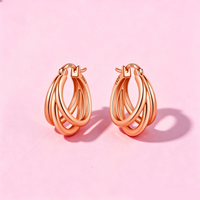 Boucles d'oreilles ovales simples et lisses en or rose BLLYF146-DA, idéales pour les mariages, les fêtes, les cadeaux quotidiens