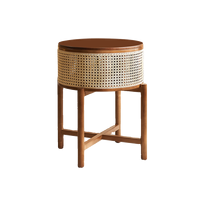 Table basse moderne en rotin/bois de style nordique, table console pour salon avec rangement, table d'appoint durable