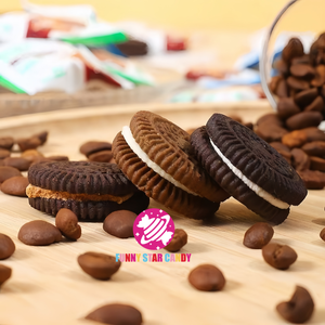 Snack esotici croccanti biscotti Sandwich <span class=keywords><strong>Moka</strong></span> Susu personalizzato dolce cocco Latte cremoso centro caffè riempito piccolo biscotto rotondo al burro - Product Image 3