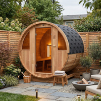 Sauna de Madera de Cedro Japonés Sólido de Lujo para 2-4 Personas, Moderna, Ecológica, con Techo de Asfalto y Cristal Transparente, Saunas Harvia