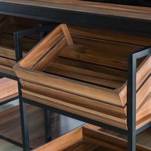 Porte-bouteilles mural compact en métal et bois, système <span class=keywords><strong>d</strong></span>'exposition de vin avec rangement incliné pour bouteilles, gain de place - Product Image 5