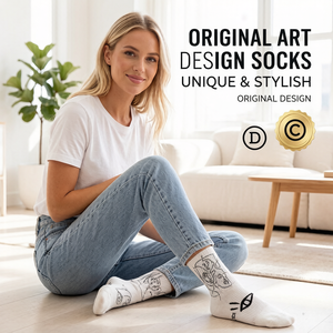 Chaussettes mi-mollet pour femmes en coton et bambou respirants, avec motifs abstraits, pour un usage quotidien décontracté - Product Image 4