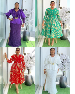 Commerce international transfrontalier, Robes pour femmes africaines, style européen <span class=keywords><strong>et</strong></span> américain, en mousseline, à lacets, taille haute, coupe trapèze, longues, pour usage quotidien - Product Image 1