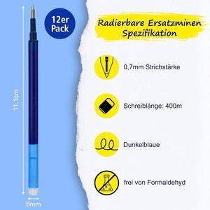 12 <b>Erasable</b> Refills 0.7mm Line Width Gel Rollerball <b>Pens</b> Compatible for Eberhard Faber Animal Erase It - Product Image 3
