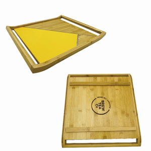 Plateau de service en bambou 40x37x2cm à double poignée pour usage domestique et commercial avec insert jaune - Product Image 5