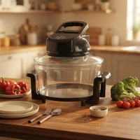 Four halogène familial avec fonction friteuse à air, bol en verre de 12 L, 2000 W, chauffage rapide, contrôle manuel du minuterie, facile à nettoyer