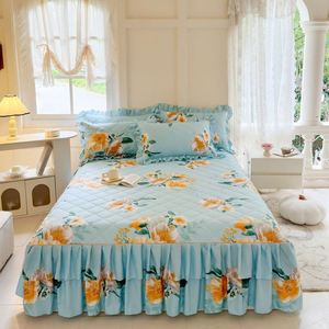 Double Layer Floral Printed <b>Bed</b> Skirt Set 100% Polyester 100TC Washable Home Bedding - Product Image 3