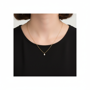 สร้อยคอทรงกลมทันสมัยประดับโทแพซ มุกน้ำจืด เพชรโมอิสซาไนต์ ชุบทอง 14K ทองคำขาว และโรสโกลด์ เหมาะสำหรับเป็นเครื่องประดับหมั้น - Product Image 1