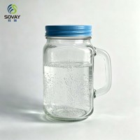 Bocal en verre transparent de 480 ml avec poignée, tasse en verre fileté de qualité alimentaire pour boissons, jus, smoothies, usage domestique, vente en gros