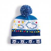 Bonnet en tricot jacquard personnalisé de haute qualité avec logo, pour homme et femme, avec pompon plié surdimensionné, bonnet tendance pour l'hiver