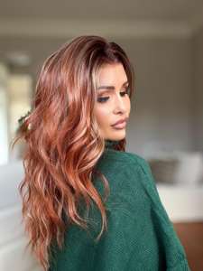 Pelucas de Cabello Sintético de Alta Calidad con Ondas de Agua, 18 Pulgadas, Mezcla Color Durazno, Encaje Frontal Transparente 13x6, Resistentes al Calor - Product Image 3