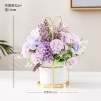 Bonsaï de fleurs artificielles pour mariage, fleurs simulées en pot, plante artificielle avec panier en céramique
