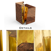 Meubles de maison haut de gamme, table d'appoint contemporaine avec finition en laiton poli et placage en noyer, adaptée au salon