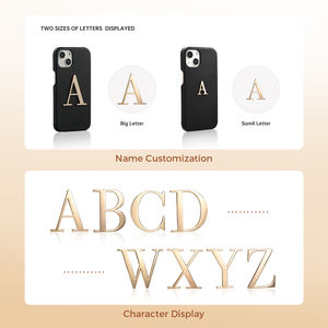 Funda de teléfono de cuero genuino con letras de Metal personalizadas para iPhone, carcasa de lujo de alta calidad con nombre personalizado para iPhone 11, 12, 13, 14 <span class=keywords><strong>Pro</strong></span> Max - Product Image 3