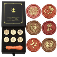 Kit de sceau de cire Fleur d'iris 5+1 pièces, coffret cadeau noir à tiroir, ensemble de sceaux de cire pour mariage, journal, artisanat, vente en gros