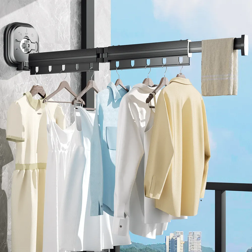 מתלה לייבוש בגדים מתקפלים לקיר אלומיניום מקורה באיכות גבוהה מתלים נשלפים לבגדי כביסה