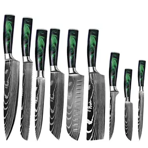 MANJIA Set pisau koki profesional Jepang 8 inci 4Cr14 Damaskus baja antikarat pabrikan pisau dapur kustom