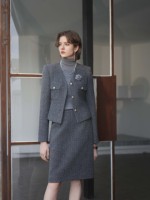 Vestes en tweed classiques élégantes ODM OEM pour femmes, vêtements de bureau et de tous les jours, design à boutons et fleurs sur le devant, costume et blazer de bureau