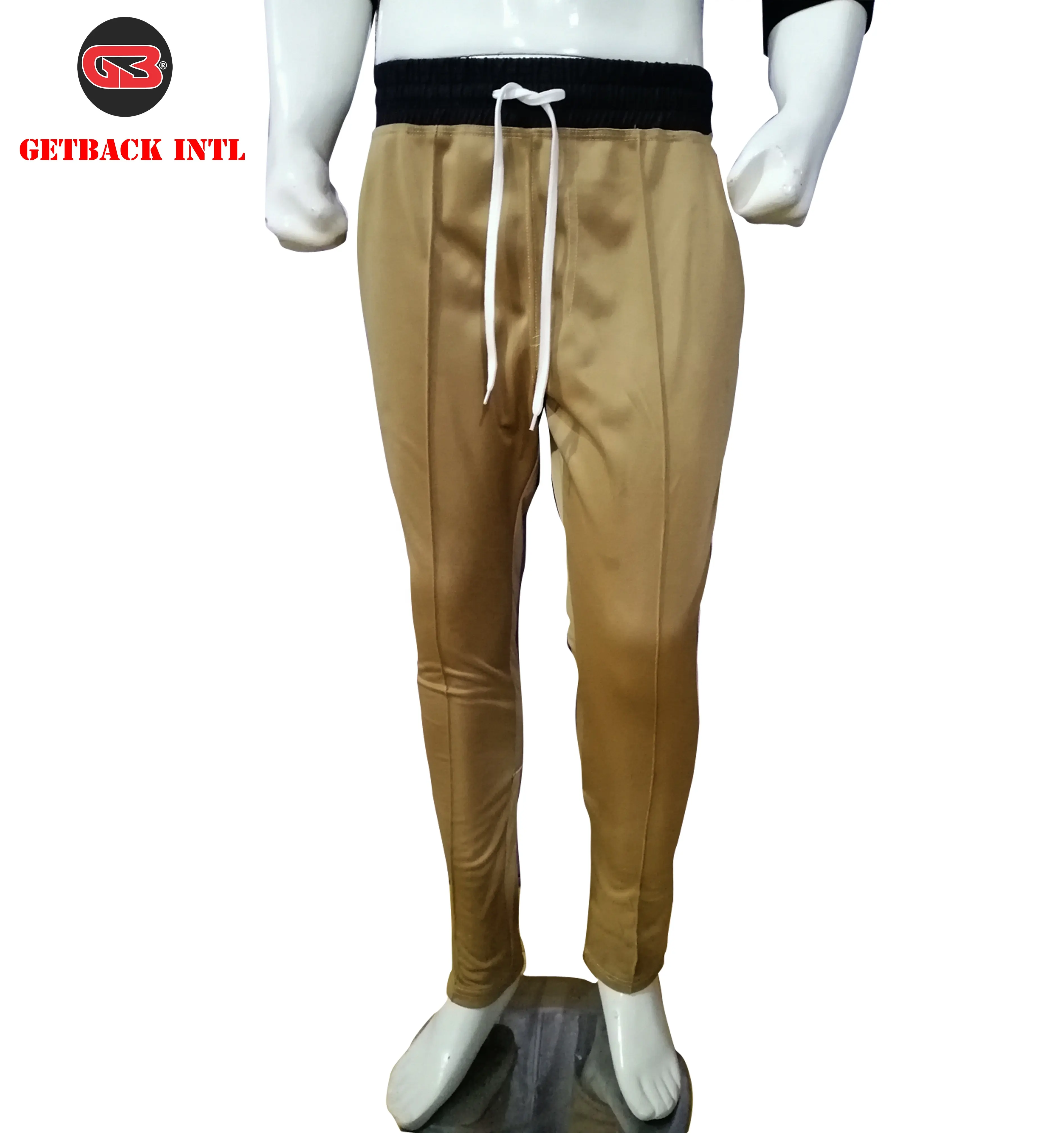 Jogging Pants in Tricot Fabric 100% Polyester /3 Pockets Trousers Side Piping/ Tricot Pants in Polyester Black Belt White Piping