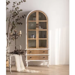 <span class=keywords><strong>Buffet</strong></span> console d'entrée/commode de cuisine en bois brun antique avec portes vitrées et tiroirs de rangement pour salon, couloir, entrée - Fabrication OEM - Product Image 6