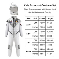 Ensemble de costumes d'astronaute pour enfants, combinaison argentée avec capuche de casque, fermeture éclair sur le devant, tenue pour fête d'Halloween, cosplay