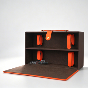 Coffret Cadeau de Luxe Orange Matelassé en Cuir PU pour Deux Bouteilles de Vin ou Spiritueux – Boîtes Vides pour Sommeliers de Marque - Product Image 4