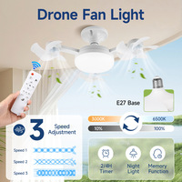 Ventilateur LED pour drone, lampe à culot E27, intensité réglable, 3 vitesses de vent, silencieux, minuterie, télécommande, salon, chambre à coucher
