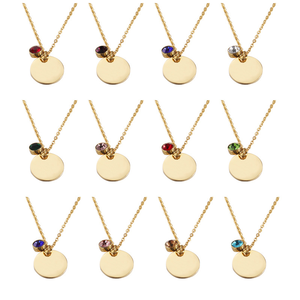Original <span class=keywords><strong>personalidad</strong></span> espejo pulido Acero inoxidable múltiples colores piedra natal 12 Zodiaco forma redonda colgante collares - Product Image 2