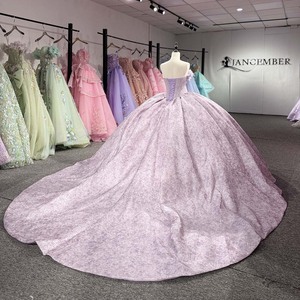 Dy1557 Luxury Lilac Quinceanera Ball Gown 3D Floral Trim Pleated Bodice <b>Silver</b> Damask Jacquard Skirt Jancember - Product Image 6