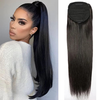 Extensions de queue de cheval en cheveux humains naturels noirs pour femmes, à clipser avec cordon de serrage, 16-26 pouces