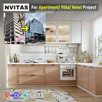 Meubles de cuisine modulaires NVITAS modernes en verre stratifié blanc, en bois massif, étanches, pour projets hôteliers et d'appartements