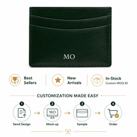 Dompet Kartu Kulit Hijau Hutan dengan Lapisan Kulit Halus, Slot Melengkung, Logo Foil Emas, Promosi Merek, Hadiah Perusahaan