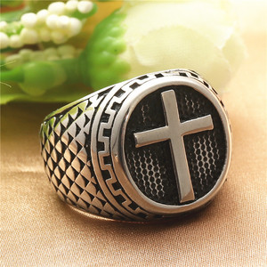 Men's <b>Titanium</b> Steel Cross <b>Ring</b> Retro Silver Punk Style Jewelry Gift - Product Image 2