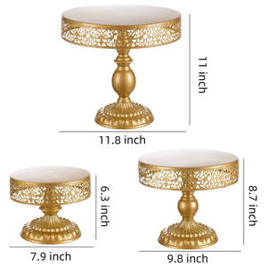 Set di 3 Alzatine per Torte in Metallo Dorato, Supporto Rotondo per Dessert, Cupcake, Pasticcini e <span class=keywords><strong>Caramelle</strong></span>, per Decorazioni da Tavola per Matrimoni e Feste di Compleanno - Product Image 2
