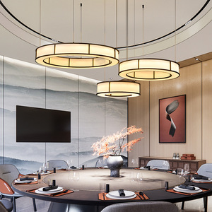 Modern Chinese Style Retro Pendant <b>Light</b> Simple Fabric Chandelier for Restaurant Hotel <b>Dining</b> Private Rooms Banquet Lighting - Product Image 4