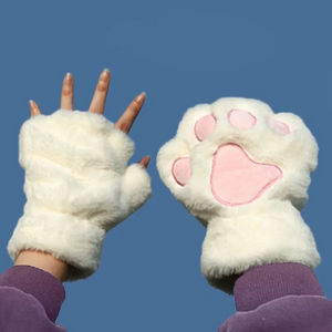 Gants Panda Doux et Chauds en Peluche sans Doigts, Mitaines Convertibles Demi-Doigts pour Femmes, Gants Mignons Patte de Chat Moelleux pour Filles, Cadeaux de Noël - Product Image 5