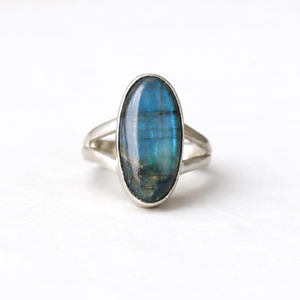 Blue Flash Labradorite Oval Gemstone <b>Ring</b> in 925 Sterling <b>Silver</b> Boho Artisan Jewelry for Everyday Wear Special Occasions - Product Image 3