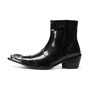 NA246 Black <strong>Men</strong> Shoes Autumn Snow Ankle <strong>Boots</strong> <strong>Slipper</strong> Metal Pointed Toe Shoes <strong>Men</strong> Flats Cowboy <strong>Boots</strong> - Product Image 4