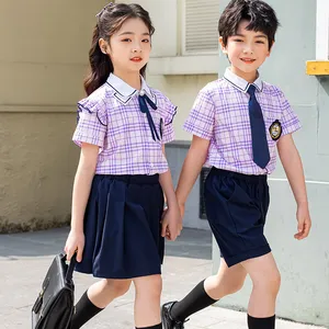 2024 özel yaz pamuk Unisex örme çocuklar bays kızlar anaokulu ilkokul üniformaları