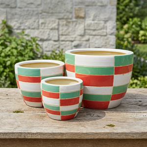 Retro Ceramic Flower <b>Pots</b> Set With <b>Square</b> Pattern Glazed Finish For Garden Outdoor Use Modern Style Planters - Product Image 1