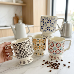 Hot Selling Vintage European Style Porcelain <b>Mug</b> Floral Pattern High Temperature Resistant Microwave Safe Handle Cup Gift <b>Box</b> - Product Image 3